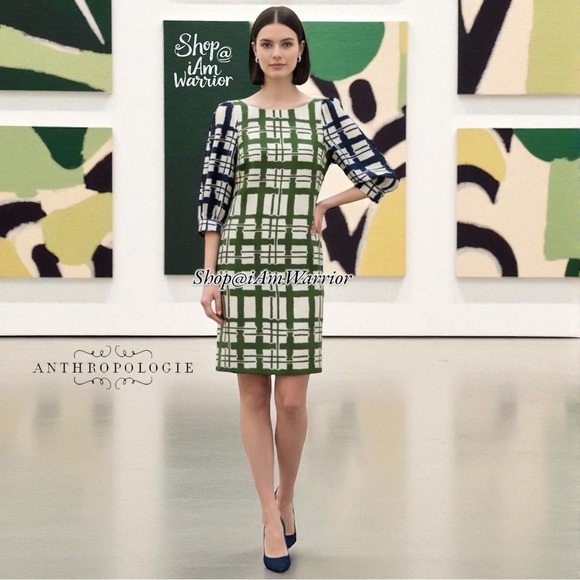 Anthropologie Maeve NWT silk windowpane elbow sleeve shift dress shop@iamwarrior - Picture 1 of 11